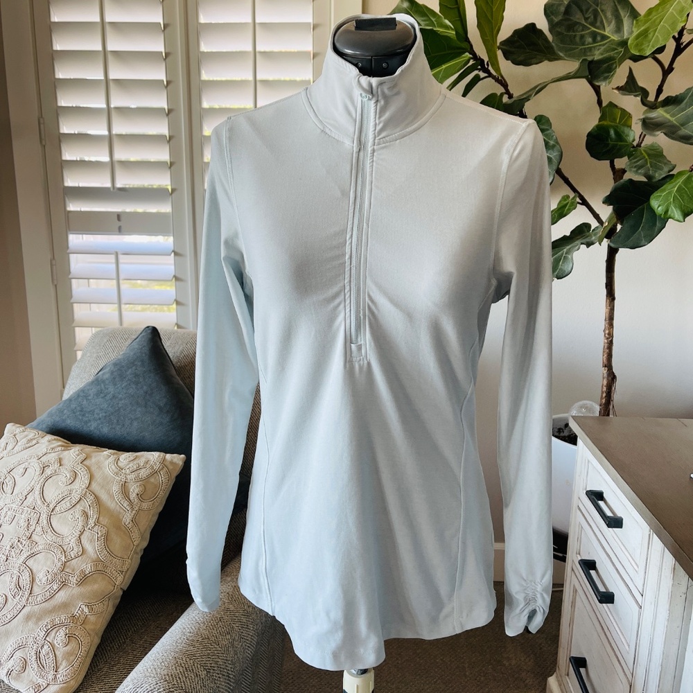 Layer 8 Baby Blue 1/2 Zip Women's Small Lightweight Sweatshirt Jacket Ruched